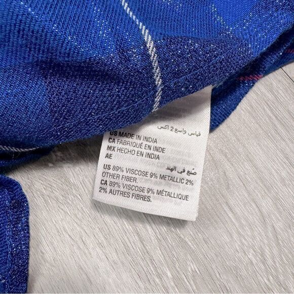 Women's Plus Size Royal Blue Metallic Plaid Button Down Shirt 2X - Picture 5 of 6